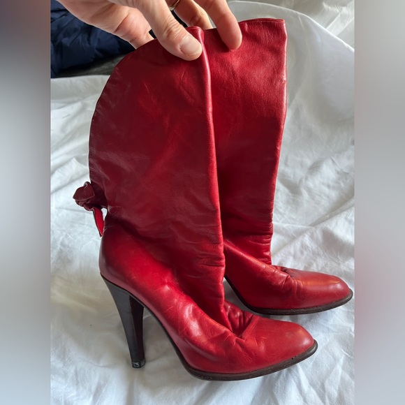 Red Leather High Heel Boots - Picture 1 of 7